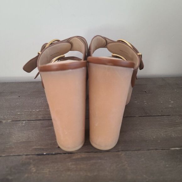 VERONICA BEARD GARRICK DUAL BUCKLE PLATFORM SANDALS Brown Leather SIze 10 NEW - Picture 5 of 11